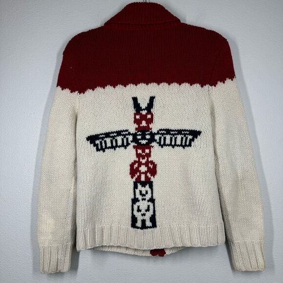 Lucky Brand Hand Knit Lambswool Aztec Totem Zip Cardigan Sweater Jacket Medium - Picture 5 of 9